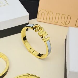 Miu Miu Gold and Grey Logo Bracelet